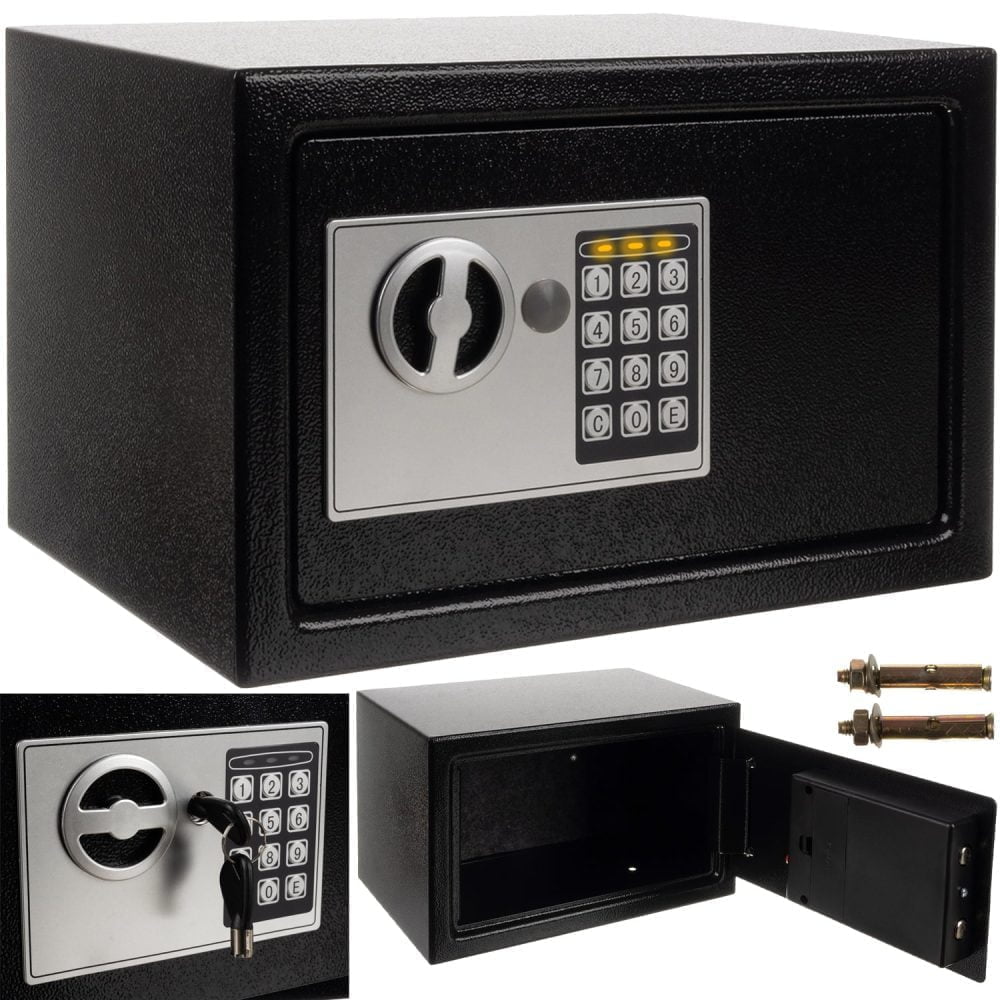 a black safe with a combination lock