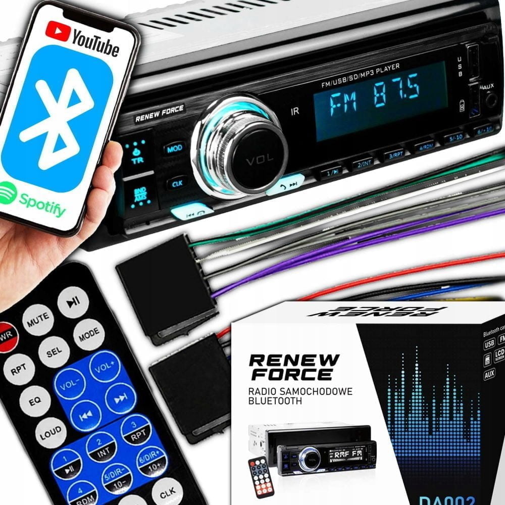 1DIN 12V LCD FM avtoradio 4x55W 2x USB Bluetooth SD + daljinec RENEW FORCE BLACK FRIDAY